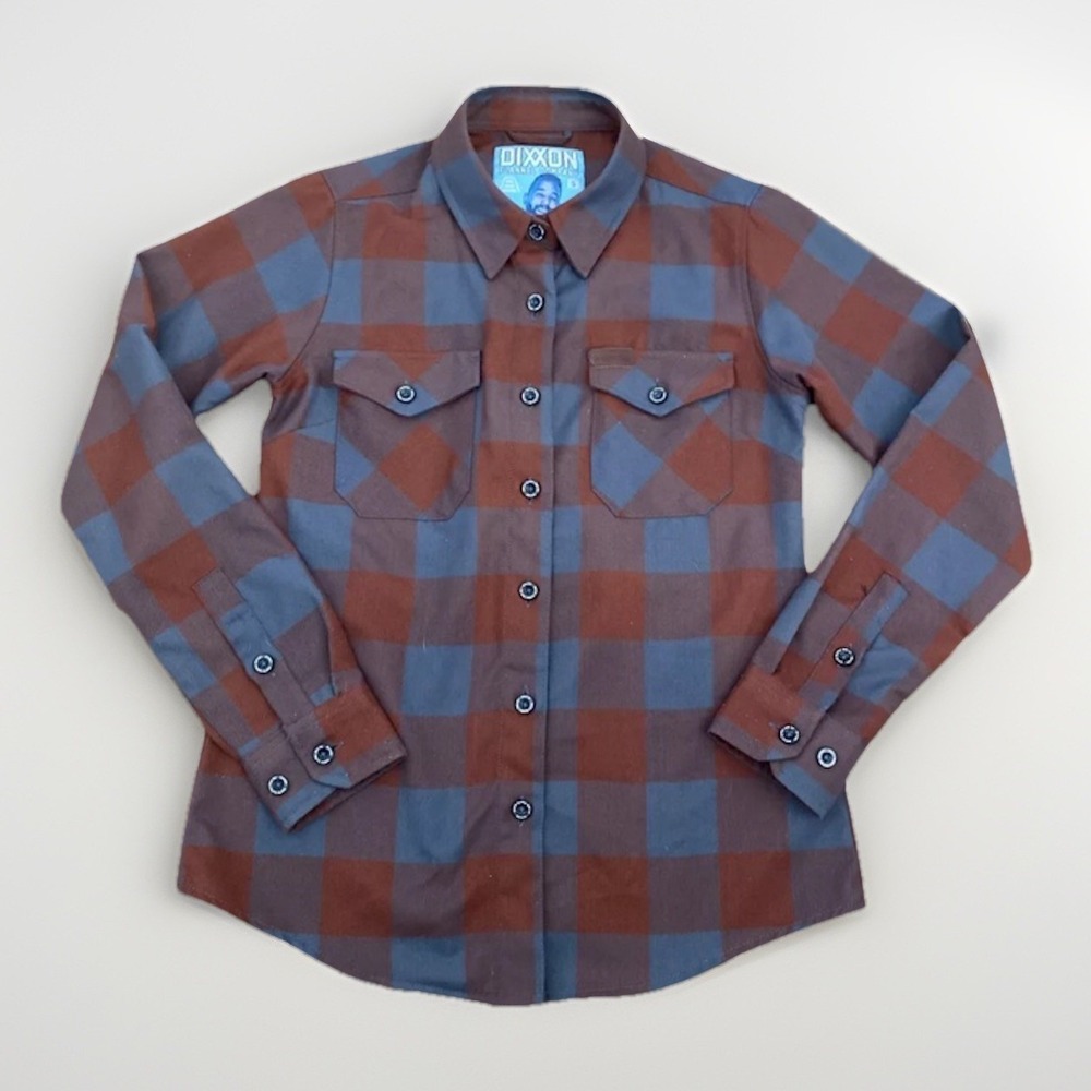 Dixxon Flannel Company Be Strong Flannel Shirt Women's Size Small Burgundy Gray